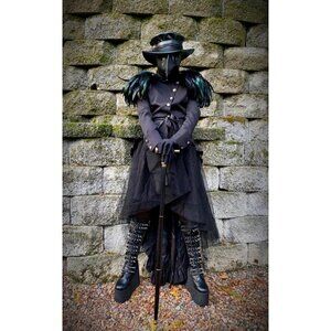 Steampunk victorian swallow tail long trench coat jacket black cosplay punk NWT
